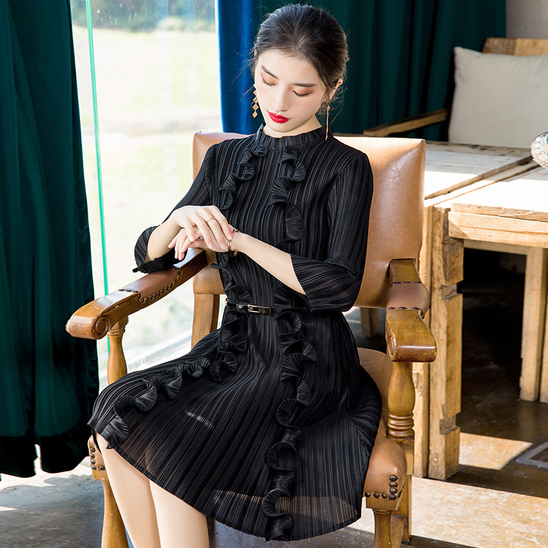 Spring 2020 Big Size Slim Dress Ear Edge New Women's Loose Pleated Dress