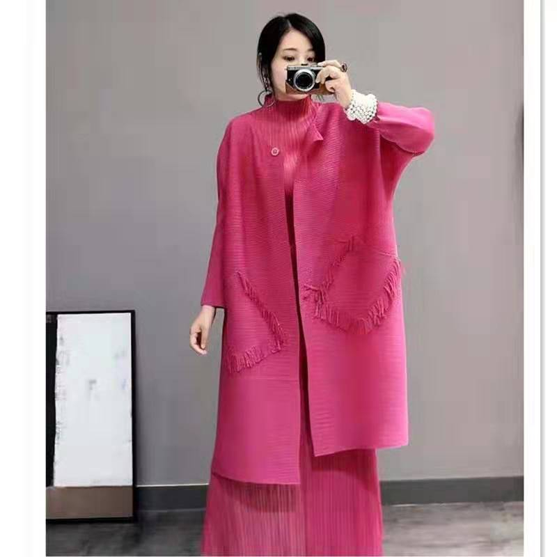 Autumn Women Pleated Fashion New Tidal Loose Big Size Pockets Popular Long Jacket Coat