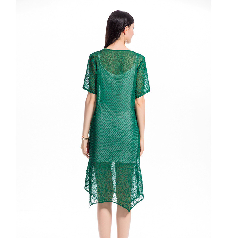 Summer Chiffon Dress V Neck Sloid Color Two Piece 2018 Pleated Dress