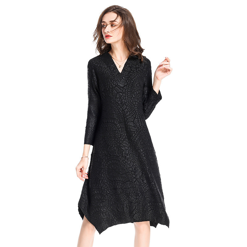 Spring 2018 Original V Collar Slim Fashion Women's All-match Asymmetrical Casual Knee-length Dress