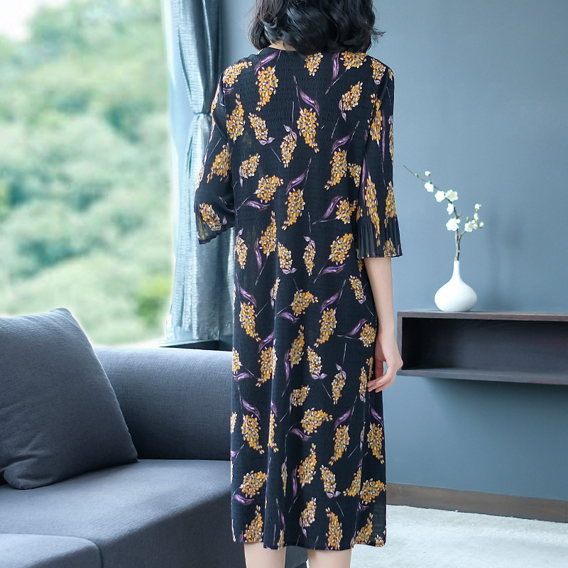 New Spring Women's Pleats Loose Large-size French Printed Dresses