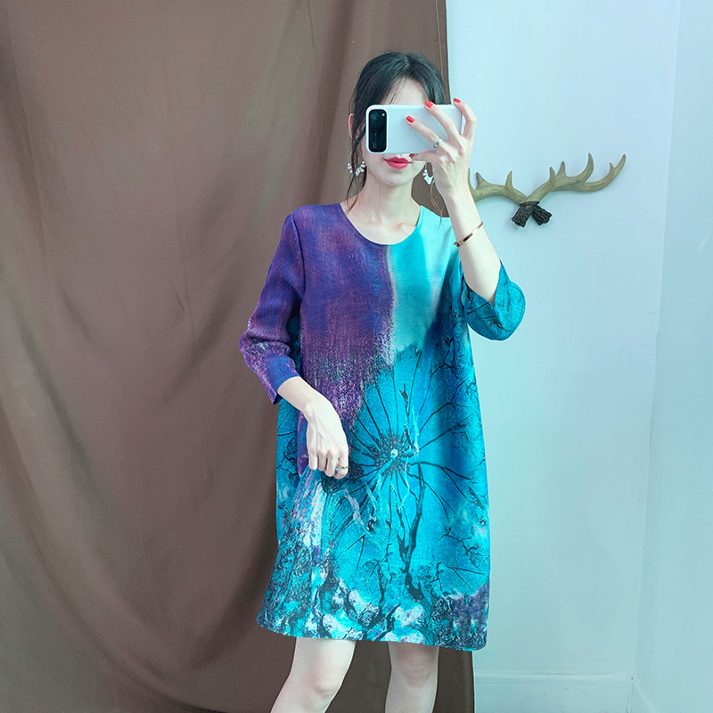 Autumn Women Pleated Loose Big Size Dress Fashion New Tidal Dress