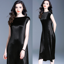 Women Pleated Solid Color Bottoming Black Sleeveless Casual Tidal Lady Elegant Popular Dress
