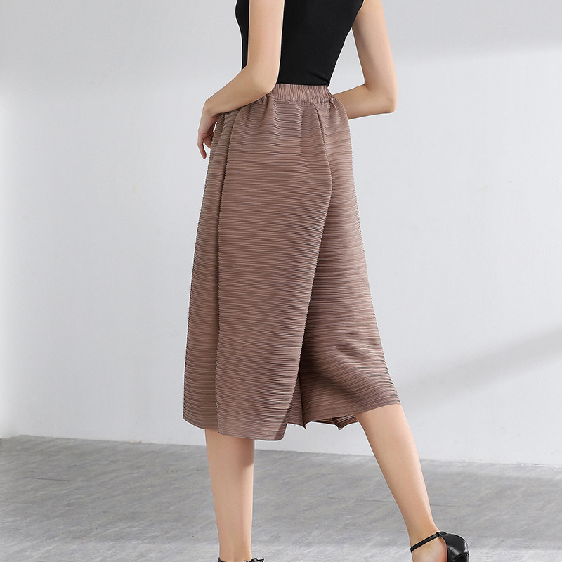 Women Loose Pleated Wide-legged Pants Summer Straight Casual Trousers