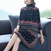 Women Folded Dress Fall Retro-ancient Printed Big Size Loose Belly Covered A-shaped Dress