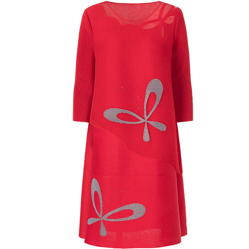 Women Fake Two Piece Large Pleated Dress 2020 Spring New Beaded Embroidered Dress