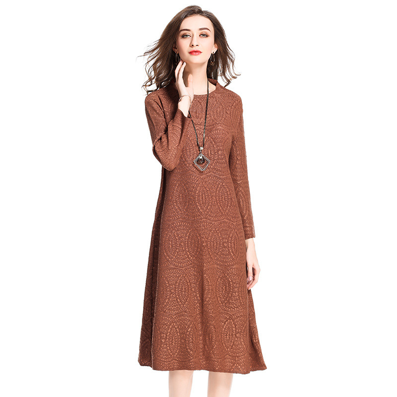 Women New Slim Solid Color Loose Fashionable Pleated Long Dress