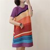 Autumn Women Pleated Dress Lady Big Size Fashion New Tidal Striped Colorful Dress