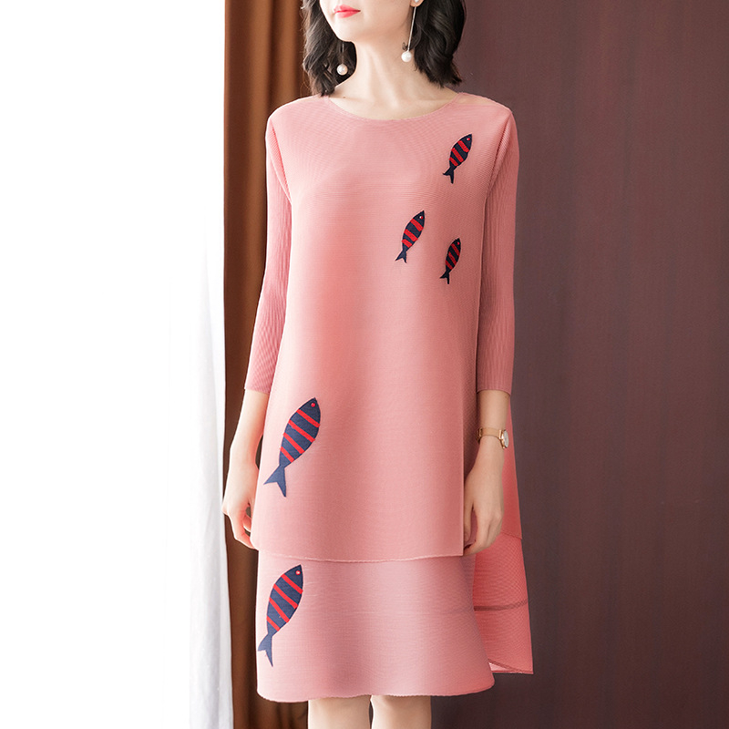 Fake Two Fold Dress Spring New Women's Loose Large Embroidered A-line Dress