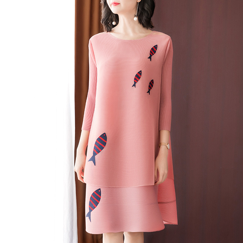 Fake Two Fold Dress Spring New Women's Loose Large Embroidered A-line Dress