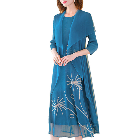 Women Age Reduction Fake Two Dresses Spring 2021 New Women's Long Style Mother Looks Thin And High-end