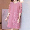 High End Embroidery Plus Size Pleated Dress Spring 2021 New Women Loose Temperament Pleated Dress