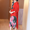 High End Foreign Style Chinese Style Retro Printed Red Mother Dress Spring 2021 New Women's Loose Size Pleated Dress