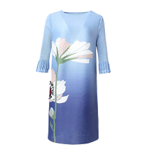 Chinese Style Retro Printing Age Reducing Mother Dress Spring 2021 New Women's Loose Pleated Dress