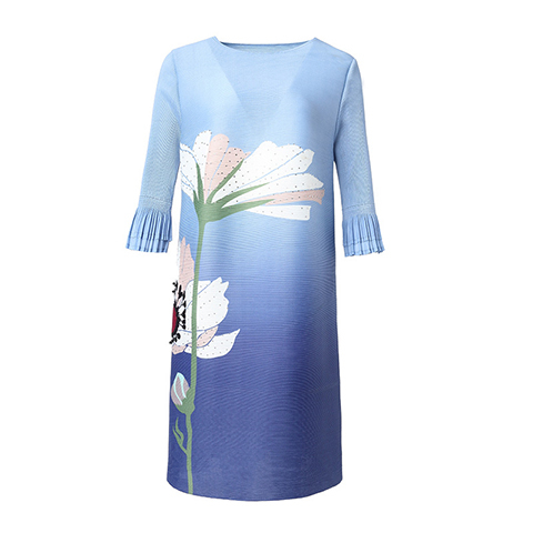 Chinese Style Retro Printing Age Reducing Mother Dress Spring 2021 New Women's Loose Pleated Dress