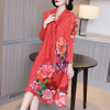 High End Foreign Style Pleated Mother's Dress Spring New Loose Print Age Reduced Midi Pleated Dress
