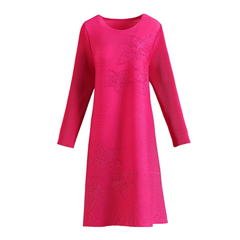 High End Pleated Embroidery Mother's Long Sleeve Dress Spring 2021 New Women's Loose Plus Size Dress