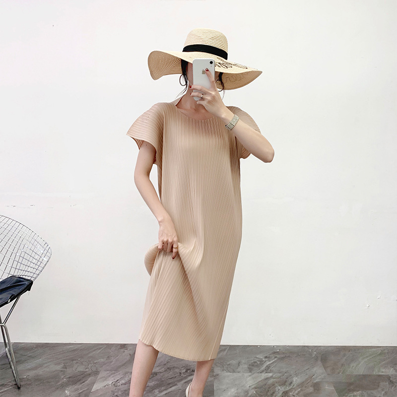 Pleated Dress Summer 2020 New Apricot Design Sense A-line Dress