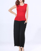 Women Pleated Tops Solid Color Trousers Two Pieces Clothing Sets