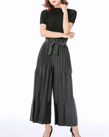 Pleated Suit Fashion Slim Pleated Solid T-shirt Loose Three-dimensional Wide Leg Pants Two Pieces Clothing Set