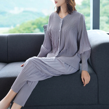 Autumn Women Pleated Jacket Fashion Leisure Suit Two-piece Trousers Suit