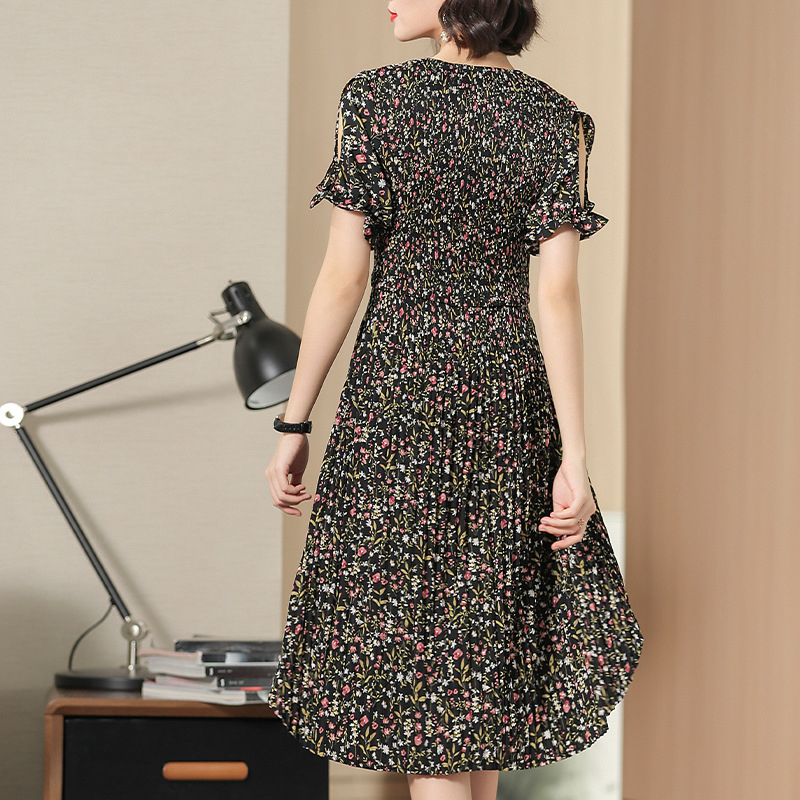 Fashion Printed Large-size Pleated Dresses Summer 2019 New Women's Elegant Dresses