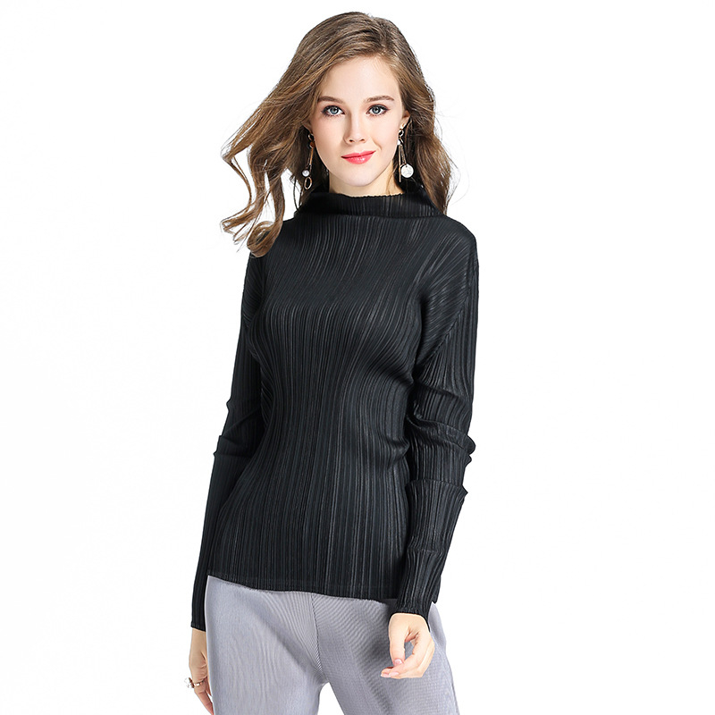 Spring Summer Fashion New Women Long Sleeved Sleeved Solid Color Pleated Casual Loose Free Size Pullover Shirts