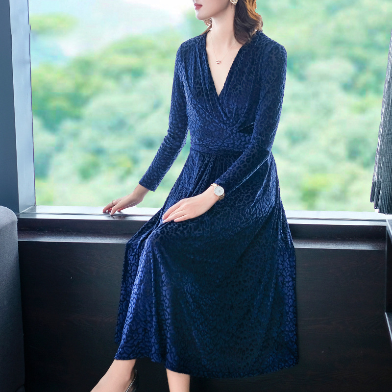 Autumn New Style Golden Velvet Temperament Dress 2019 Women's Large Size Popular Dress