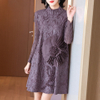 Autumn And Winter High-end Temperament Long Sleeve Plus Size Ruffle A-line Embroidery Pleated Dress