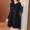 High-end French Black Embroidery Dress Autumn Winter 2020 New Women's Plus Size Pleated Dress