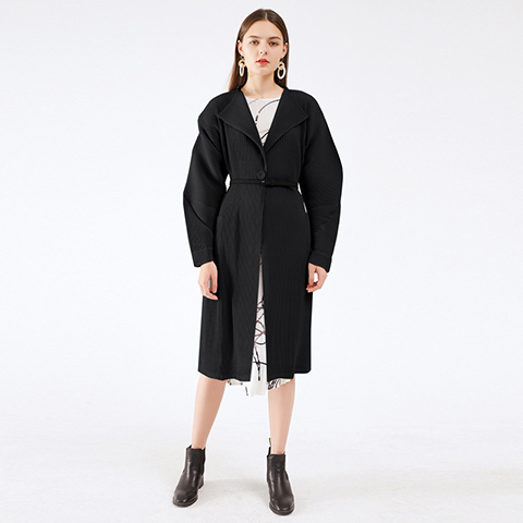 Autumn And Winter 2020 New Leisure Thickened Over The Knee Long Jacket Solid Pleated Raglan Sleeve Windbreaker