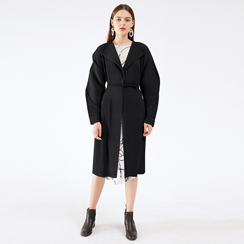 Autumn And Winter 2020 New Leisure Thickened Over The Knee Long Jacket Solid Pleated Raglan Sleeve Windbreaker