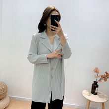 Pleated White Long Coat 2021 Summer New Commuter Loose Large Cardigan Slim Suit Windbreaker