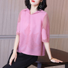 Pleated Spring Clothing 2021 New Women's Fashion Temperament Versatile Stripe Large Fat Mm Loose Top T-shir