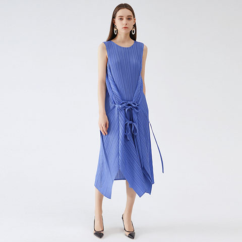 2021 Summer New Korean Irregular Split Solid Color Dress With Lace Up Waist To Show Thin Long Dress