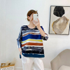 Pleated Printed T-shirt 2021 Summer New Striped Round Neck 3 / 4 Sleeve Top Western Style Loose Base T-shirt