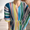 Women's Dress With Belt Printing And Women's Waist Closed Pleated Dress