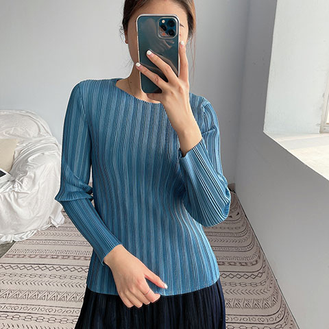 Pleated Round Neck Top Women's New Style In Spring And Summer 2021 Commuting High Stretch T-shirt
