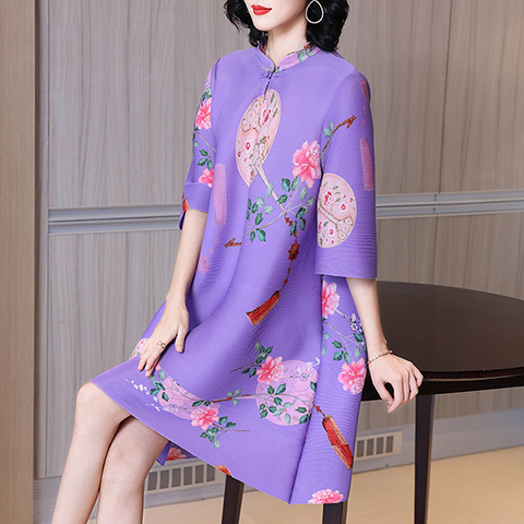 Lady's Modified Cheongsam Dress Spring 2021 New High-end Women's Foreign Style Mother's Age Reducing Plus Size Pleated Dress