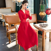 Spring 2020 New Women's Red Large Pleated Dress Fashion Popular Dress