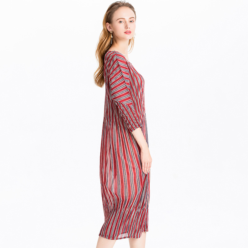Spring Pleated Coloured Striped Dress Fashion New Popular Loose Dress