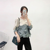 Diamond Pleated Top Spring 2020 New Style Pleated Color Matching T-shirt Large Foreign Style Bottoming Shirt