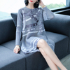Women Pleated Dress Popular Print Tidal Loose Big Size Long Sleeves Dress