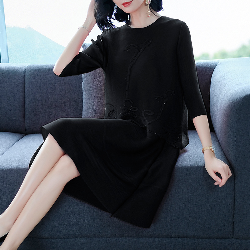 Spring Autumn Women Pleated Fashion New Solid Color Loose One Piece Dress