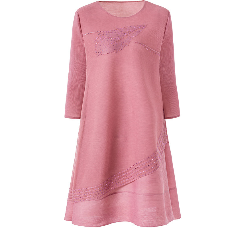 Pleated Loose Large Dress 2020 Spring New Women's Beaded Embroidered Dress