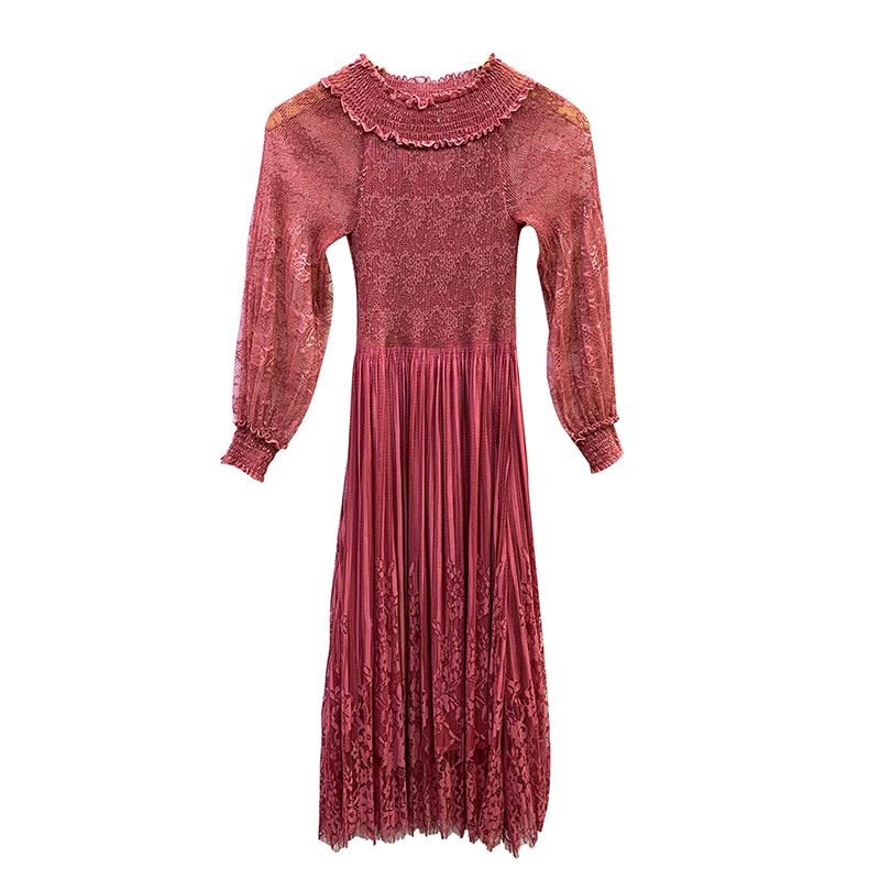 Spring 2020 Women Pleated Dress Large Print Lace Dress