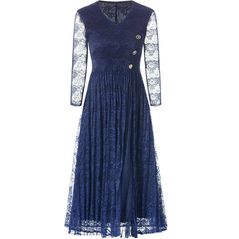 Lace Large Pleated Dress 2020 Spring New Slim Pleated Dress