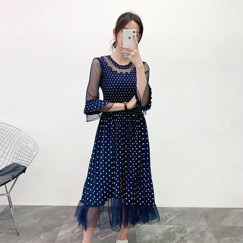 Pleated Polka Dot Dress Spring 2020 New Temperament Red Dress