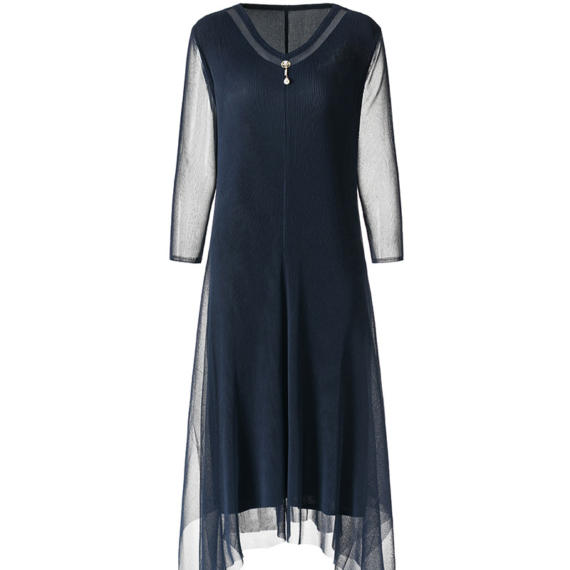 Winter Autumn Women Pleated Fashion New Dress Lady Elegant Fake Two Pieces Dress