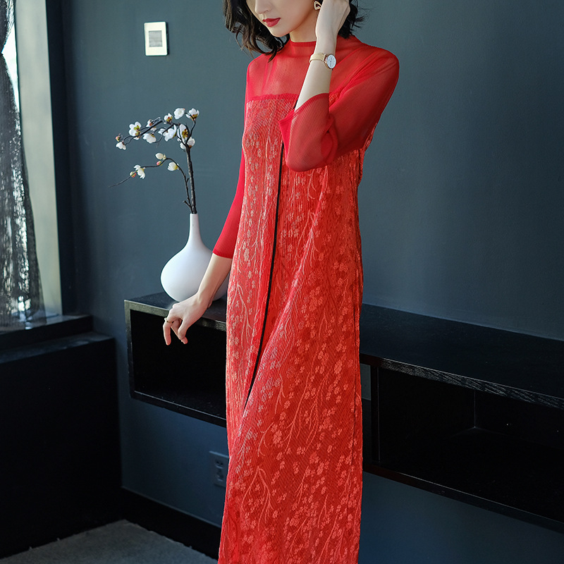 Fashion New Spring Summer Women Elegant Loose Lady Slim Free Size One Piece Pleats Dress